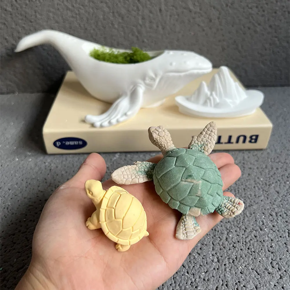 Whale Shape Silicone Flower Pot Molds Storage Box Candle Vessel Cement Desktop Plants Planters Plaster Mold Turtle Mold