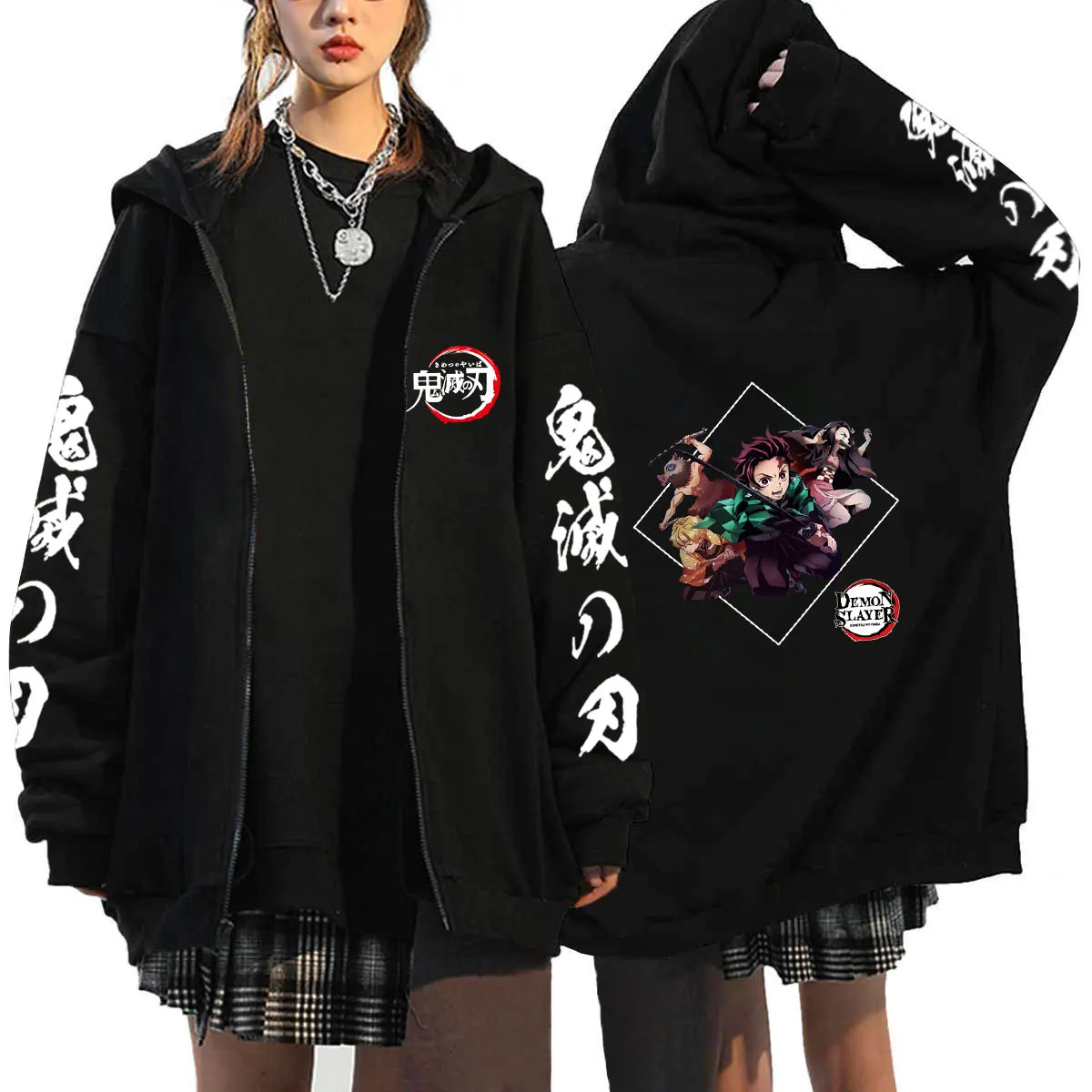 Demon Slayer Anime Zipper Hoodie Pullovers Casual Fashion Hodies Tops Unisex Clothes Kimetsu No Yaiba Sweatshirts Tanjirou Kamad