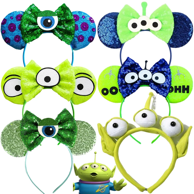 Bando telinga Mickey Mouse Disney Monsters untuk dewasa Mike Wazowski ikat kepala Sulley Alien aksesoris rambut wanita