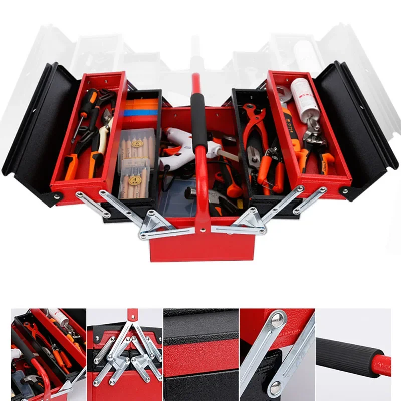 Caixa de ferro portátil para eletricista, hardware dobrável, manutenção doméstica, ferramentas anti-queda, organizador profissional, 3 andares