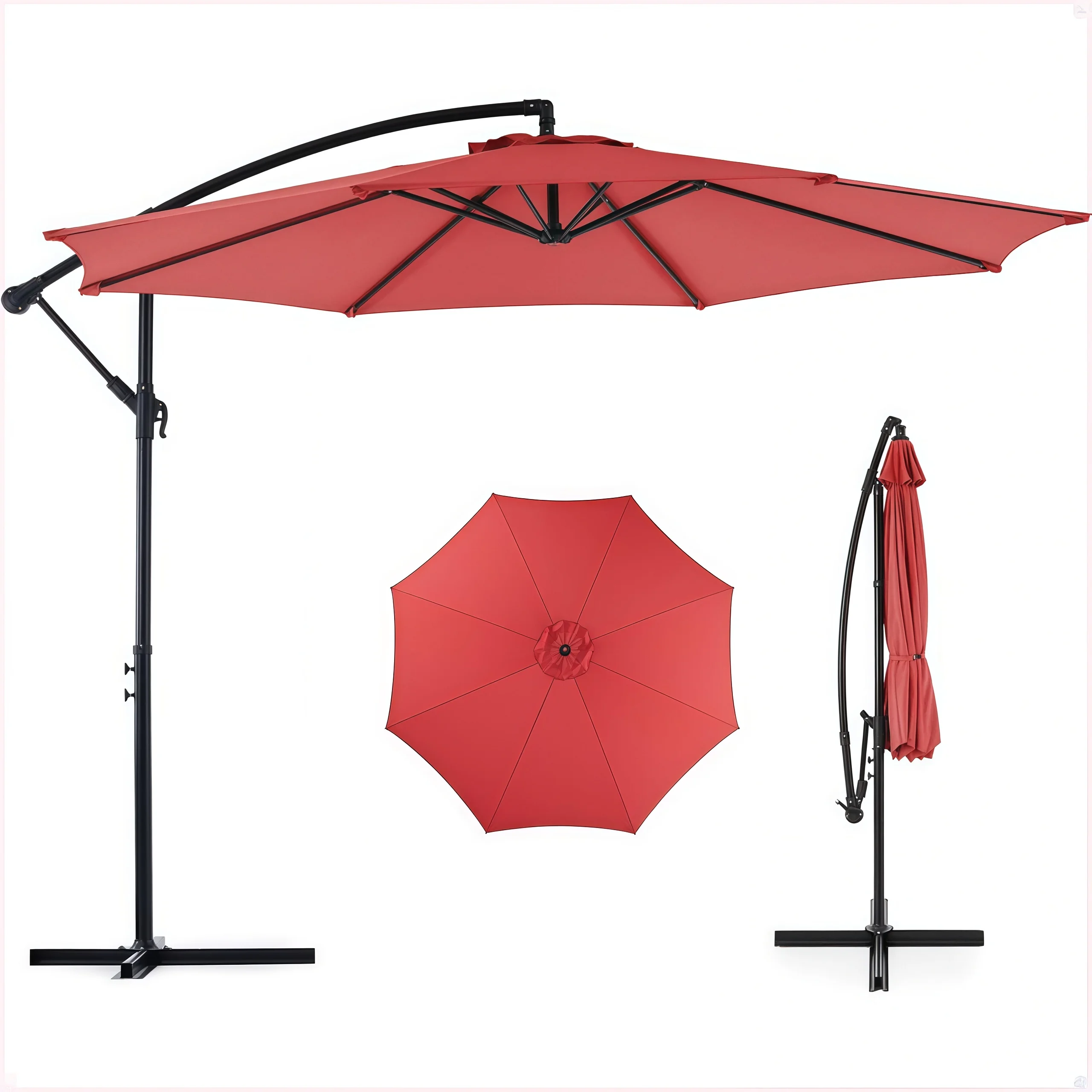 

10FT Offset Patio Umbrella, Cantilever Table Umbrellas, Outdoor , 8 Ribs, UV Protection for Backyard, Lawn, Garden and Pool, Red