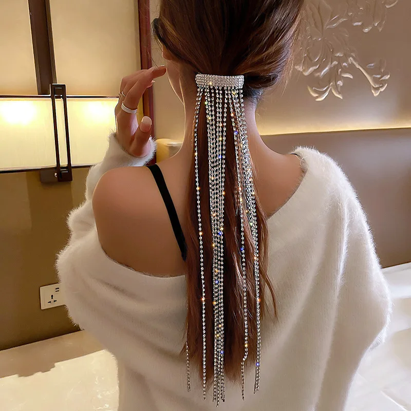 

Shine Hairpins for Women Bijoux Long Tassel Crystal Hair Accessories Beauty Accessories Fashion Snap Hair Clip Hairpin Luxury