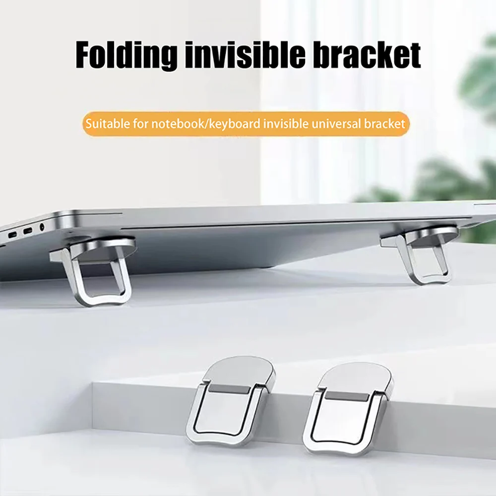

2Pcs Mini Foldable Laptop Holder Portable Computer Keyboard Riser with 2 Adjustable Angle Self-Adhesive Invisible Notebook Stand