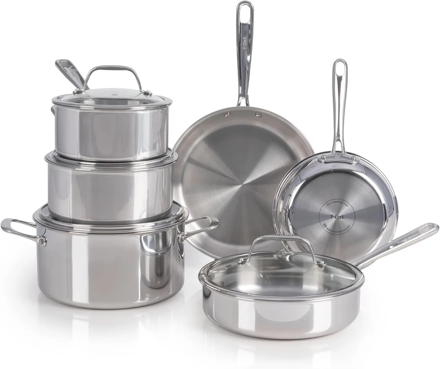 

Pro Tri-Ply Stainless Steel Cookware Set 10 Piece, Induction Compatible Oven Safe 500F, Lids 350F, Fast & Even Heat, Professiona