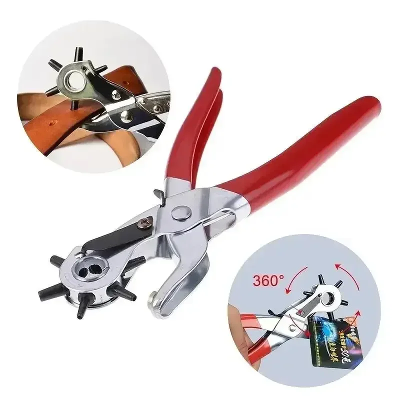 Heavy Duty Hole Puncher 2mm Round Leather Belt Hole Punch Plier Rotatable Universal Handheld Leather Strap Hole Punch Tool