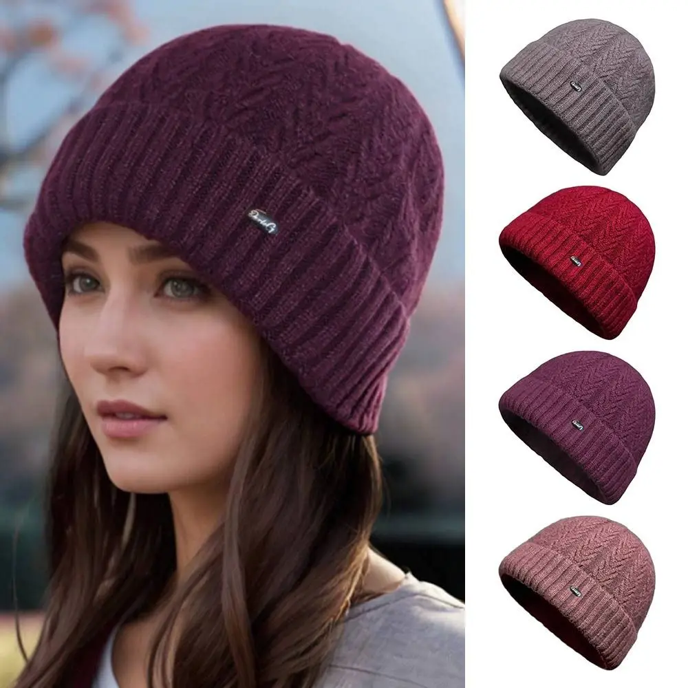 Casual Windproof Middle-aged Mother Hat Neck Warmer Winter Warm Hat Scarf Set Thickened Knitted Hat Scarf for Women