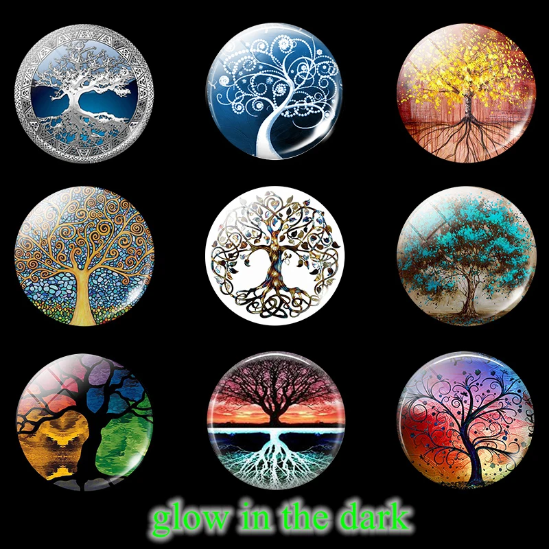 5 PCS/LOT Luminous Tree of Life Photo Glass Cabochon Beads 25mm Diy Pendant Keychain Base Handmade Jewelry Making Supplies