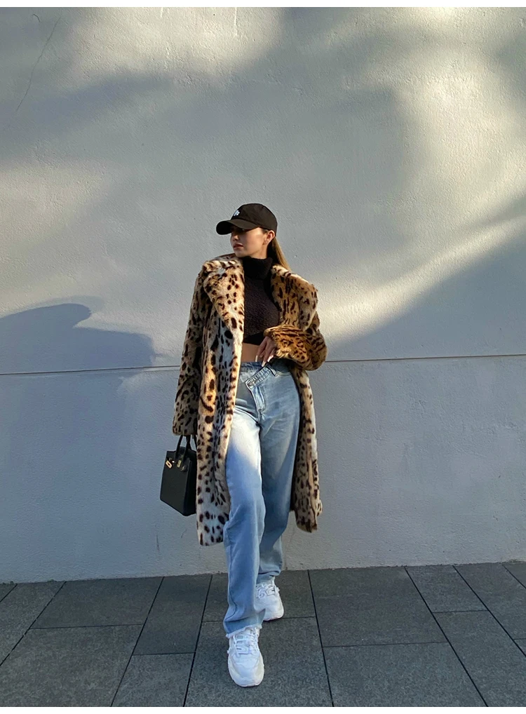 Lautaro Winter Long Warm Thick Leopard Fluffy Faux Fur Coat Women Tiger Print Runway Loose Luxury Designer Clothing Women 2022