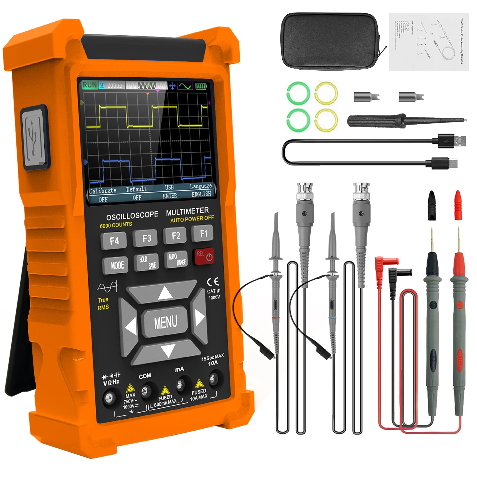 

3 in 1 Oscilloscope Multimeter, Handheld Signal Generator, 50MHz Lab Oscilloscopes with 2 Channel, 200M/280MSa/s, Voltage Tester