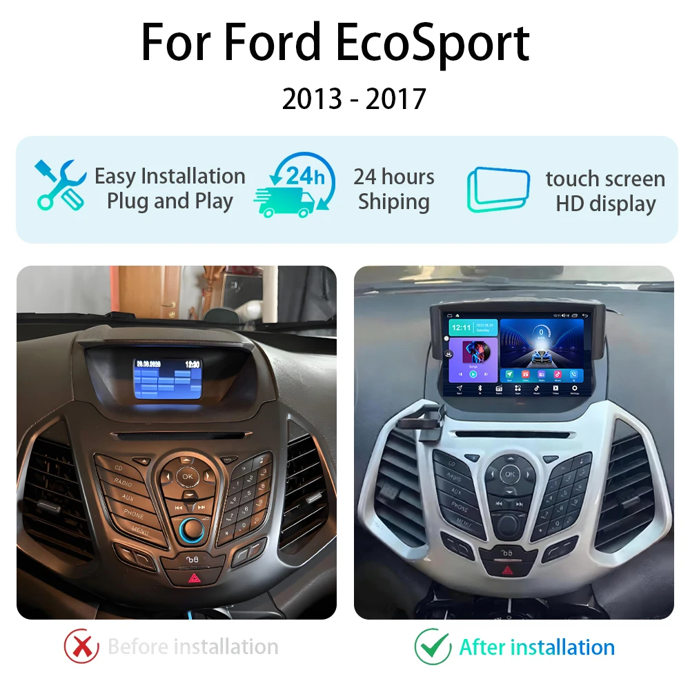 2K Incell Screen Android 16 For Ford EcoSport 2013 - 2017 QLED Screen Multimedia Stereo Head Unit DVD Navigation Dash Cam 5G