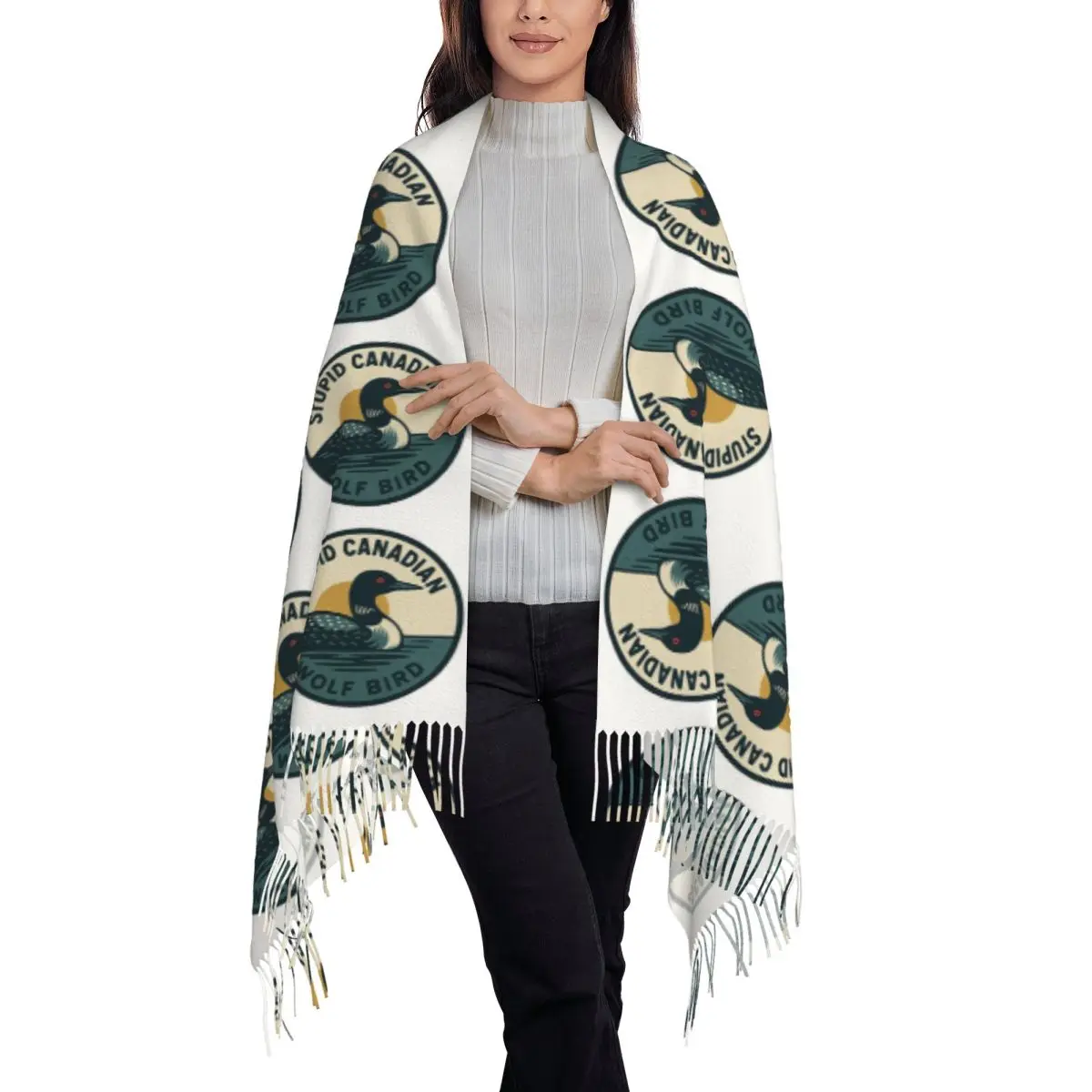 Heated Rivalry Stupid Canadian Wolf Bird Scarf Tassel Scarves for Women Soft Warm Shawls and Wraps Large Fall Winter Shawl Wrap