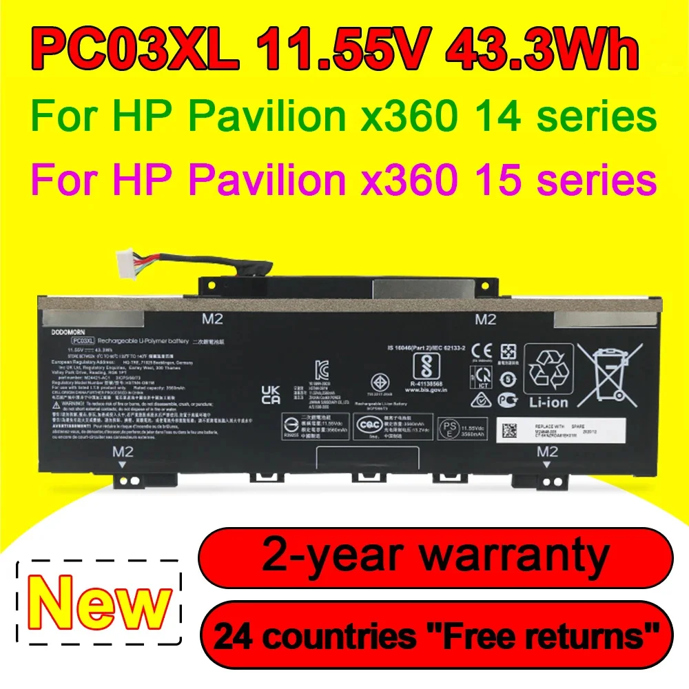 PC03XL For HP Pavilion X360 ConvERtible PC 14-DW0021NA 15-ER0125OD Series Laptop Battery HSTNN-OB1W TPN-DB0E 11.55V 43.3Wh