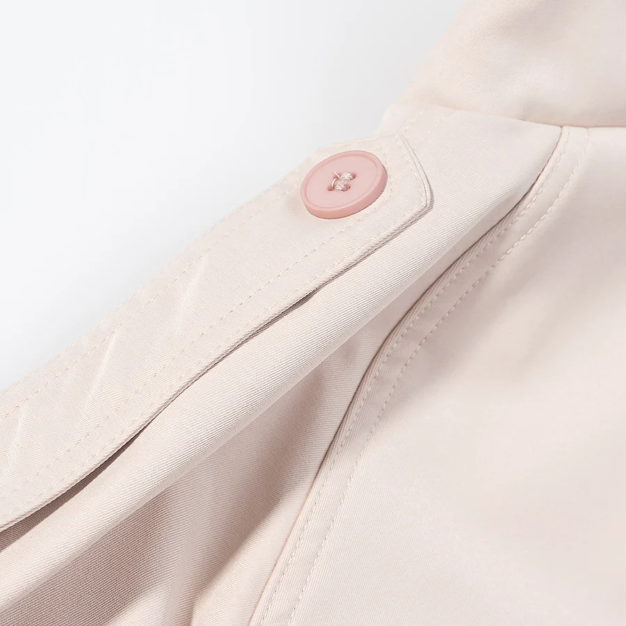 Lässige Rosa Doppelreihige Jacke für Damen, Schicker Stehkragen, Lange Ärmel, Taillengürtel, Frühjahrs-Mantel für Täglichen Arbeitsweg und Streetwear – Detail 9