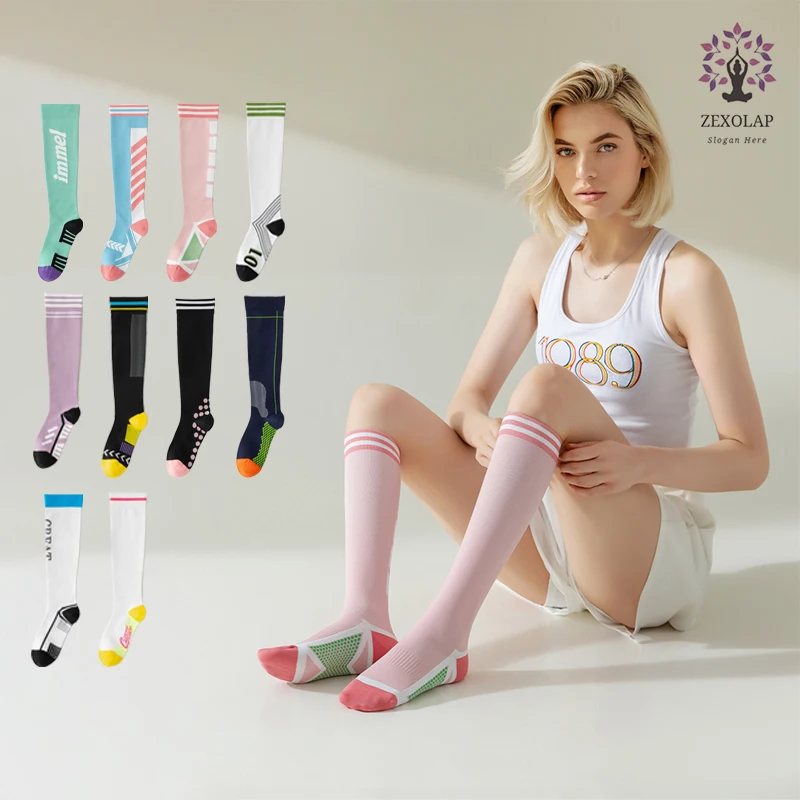 

Women's Knee High Athletic Socks Stripe Tube Outdoor Sport Socks,Best for Running Athletic Hiking Travel Flight Nurses