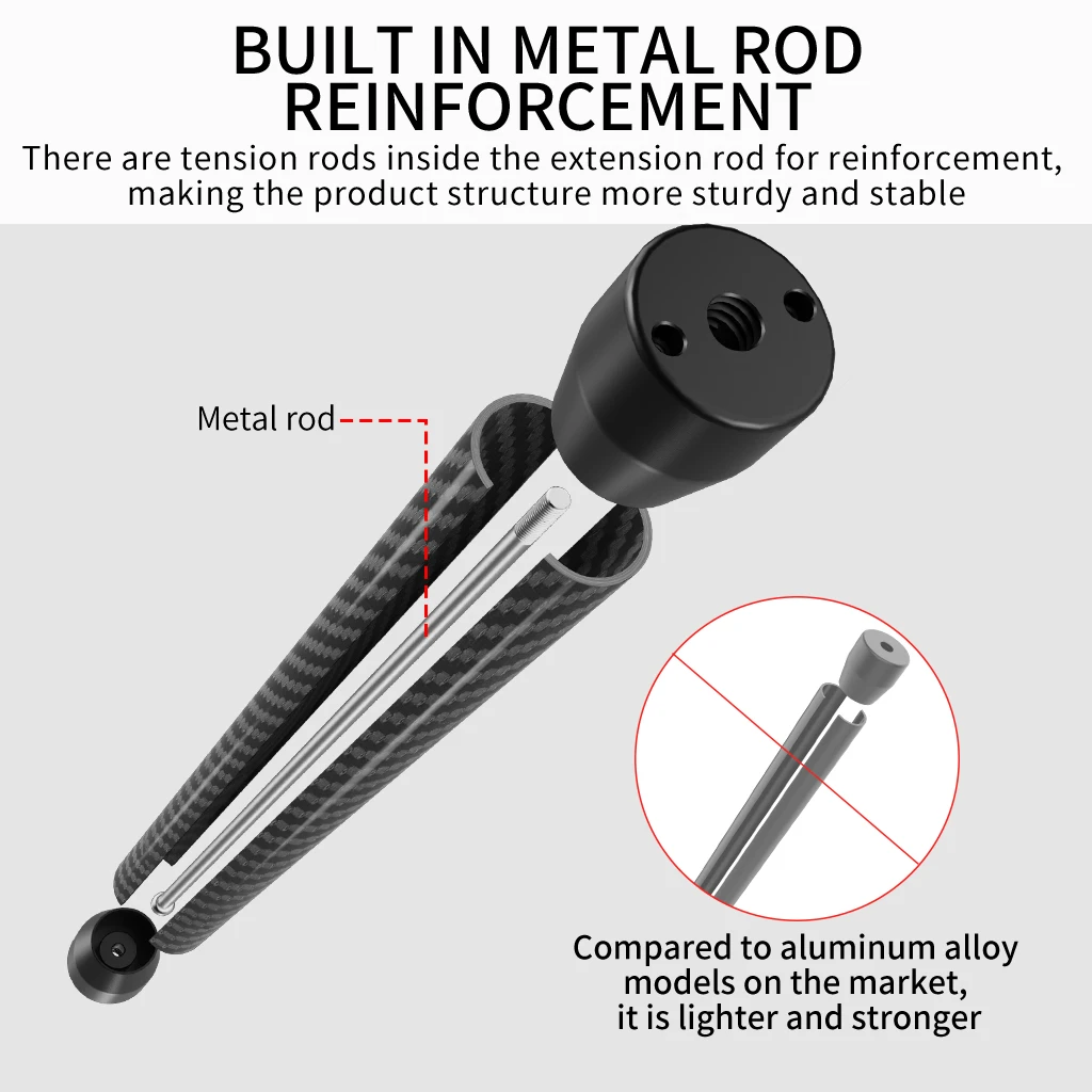 Dia 15mm Carbon Fiber Extension Pole Selfie Stick Rod Helmet Extend Arm Monopod Tripod Mount for Gopro 13 Insta360 osmo Action view 6