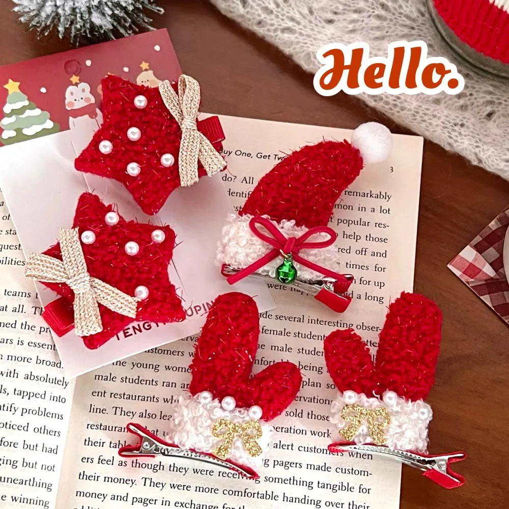 Hair Accessories Christmas Hairpin Plush Pearl Gloves Hats Star Merry Christmas Decor Plush Xmas Barrettes Headwear Korean Style