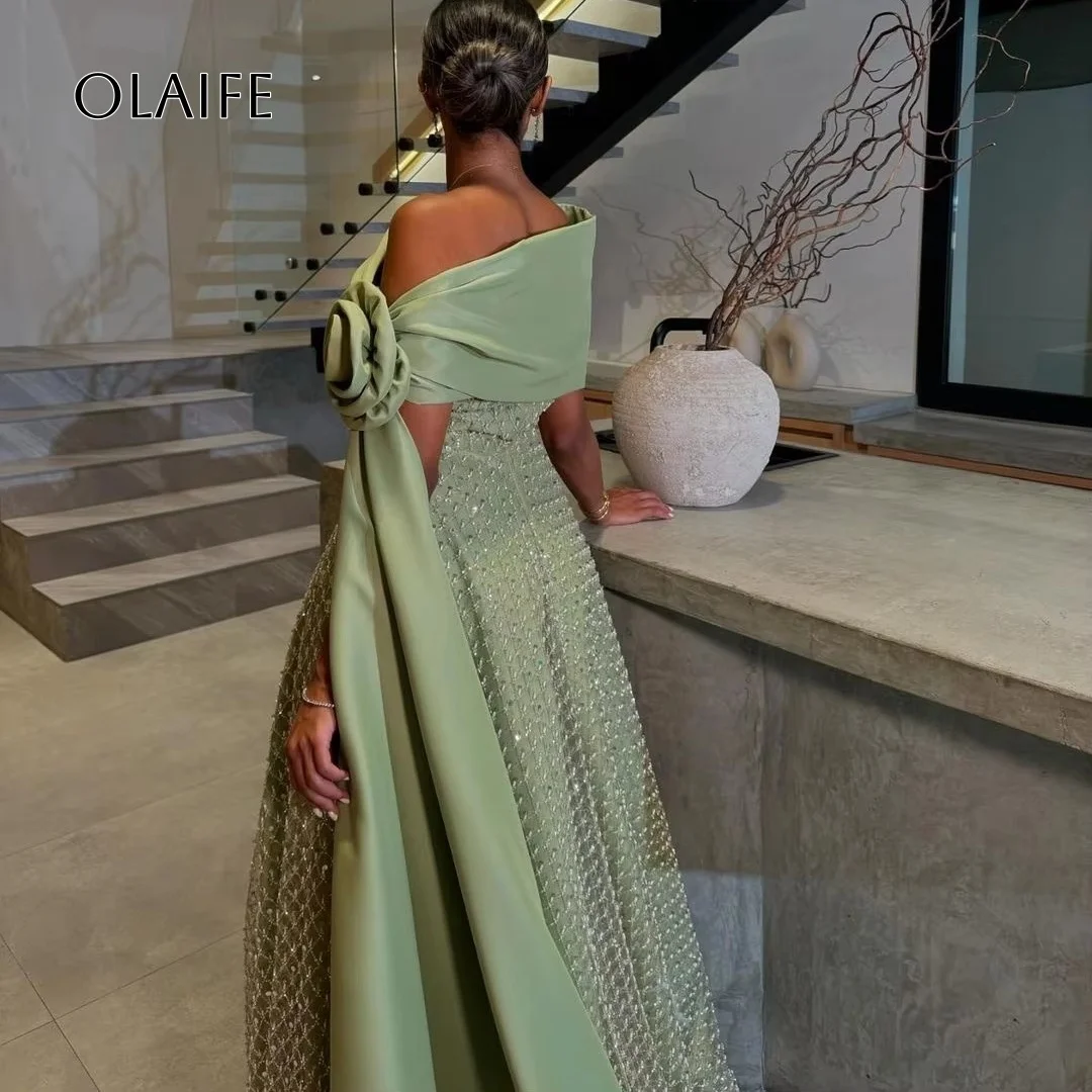 Off Shoulder Prom Dress with Flowrs Shiny Evening Dress Party Dress Formal Dress vestidos de gala فساتين للمناسبا