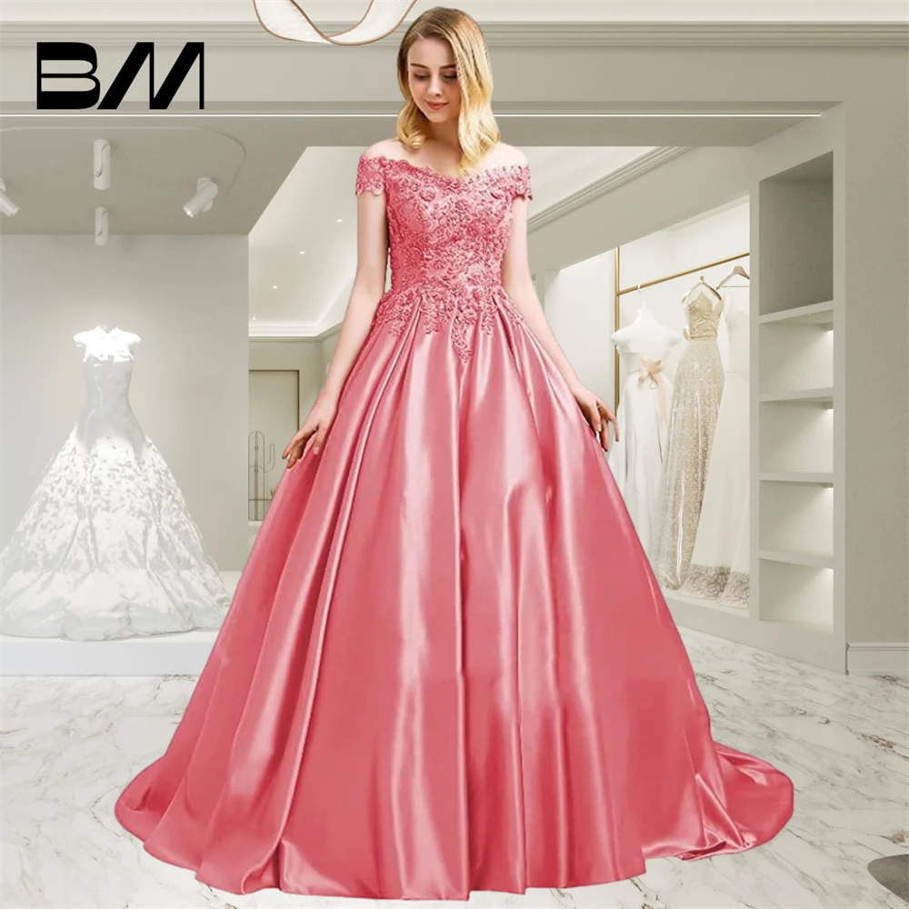 Kapalı Omuz Gelinlik Modelleri Saten Uzun Balo Quinceanera Saten Dantel Cepli Örgün Abiye giyim 2024