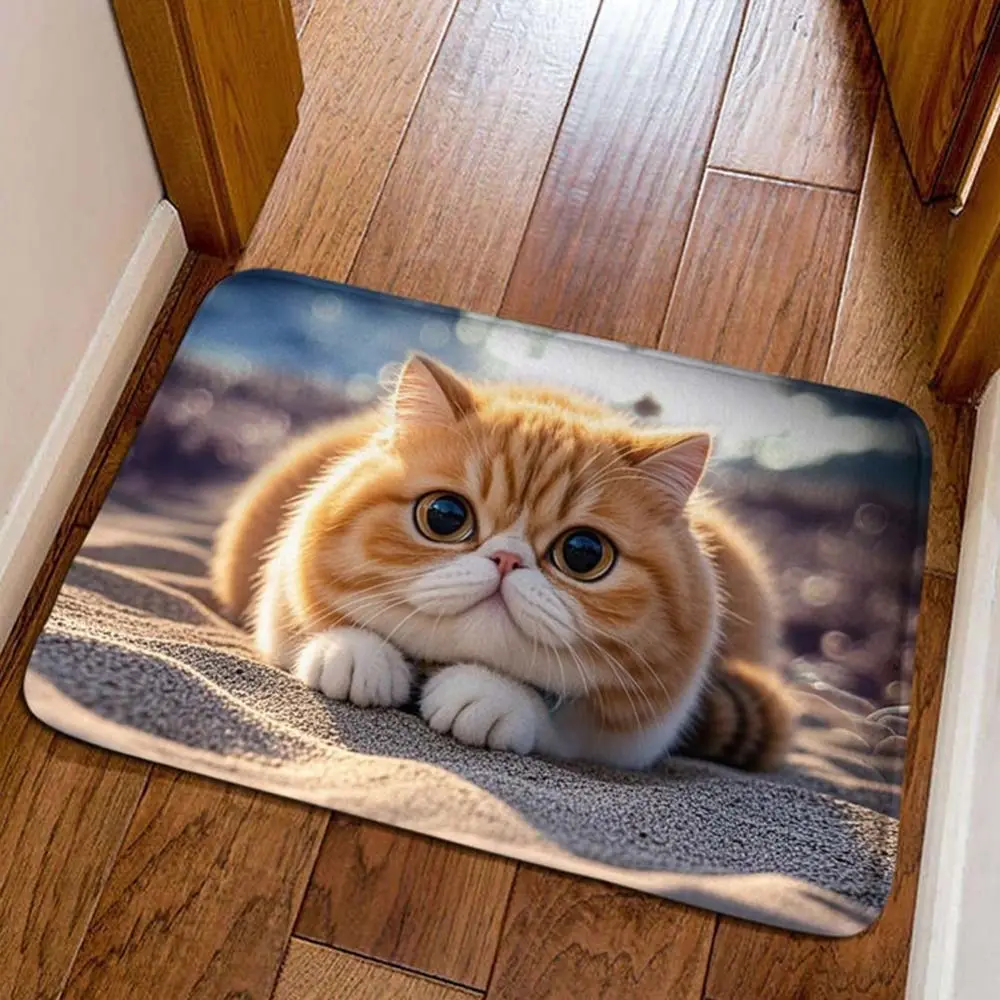 Cat Pattern Optical Illusion Doormat Non-slip Water-absorbing Bathroom Carpet Diatomaceous Earth Durable Bedroom Door Rug