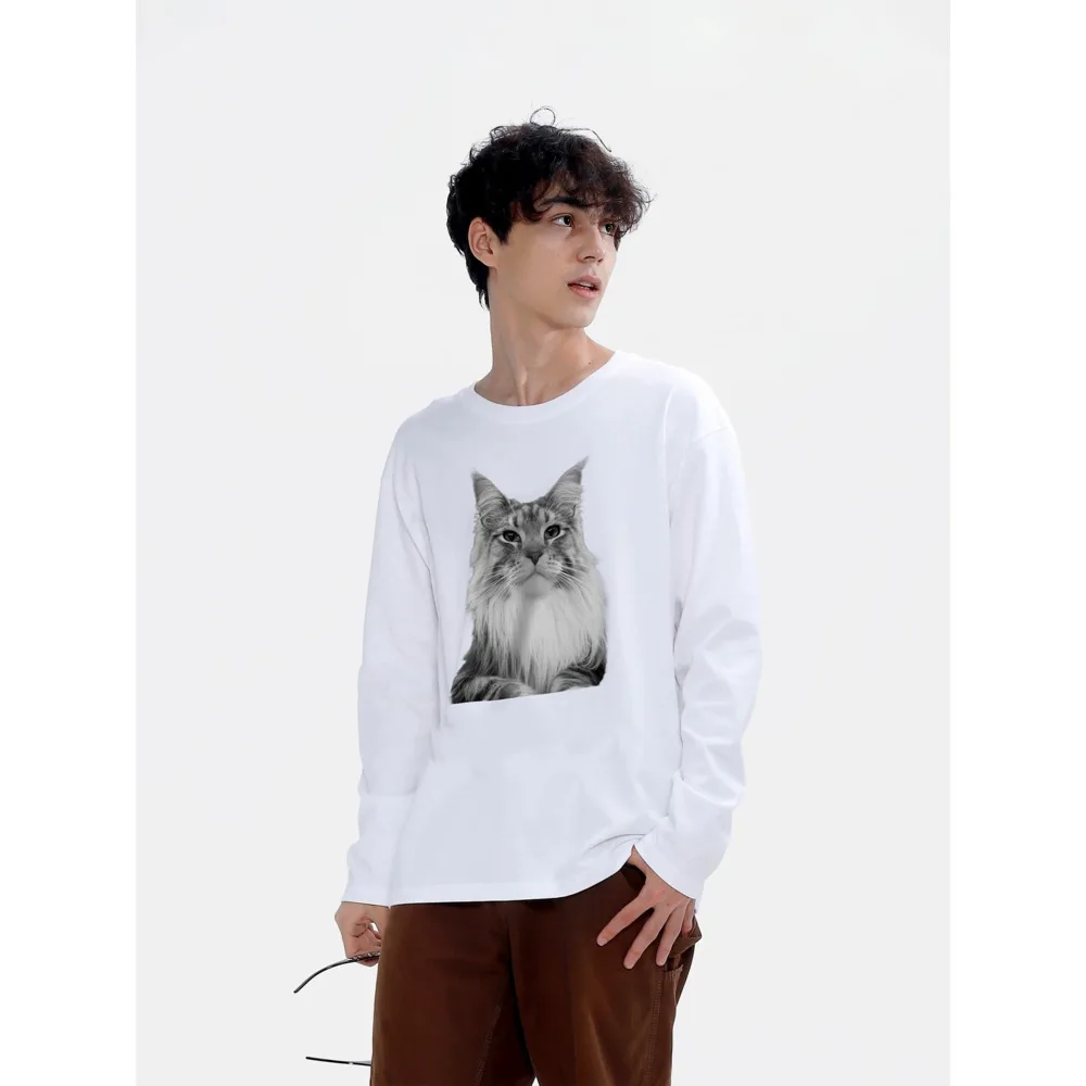 

ZAZOMDE Unisex Animal Cat Graphic Long Sleeve Cotton T Shirt Heavyweight Fabric Fit Street Style Comfort Stretch All Season