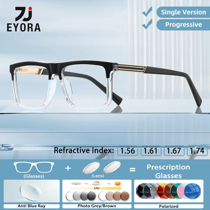 

EYORA Currents Square Men Business Reading Glasses Myopia Eyewear Hyperopia Anti Blue Ray Progressive Photochromic Eyewear Lens