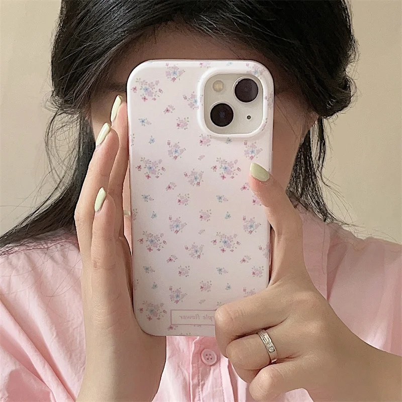 Korean Cute Flower Phone Case For iPhone 15 Pro 14 13 12 Pro Max 14pro Cover Fashion Silicone Shockproof Cases For Women Funda