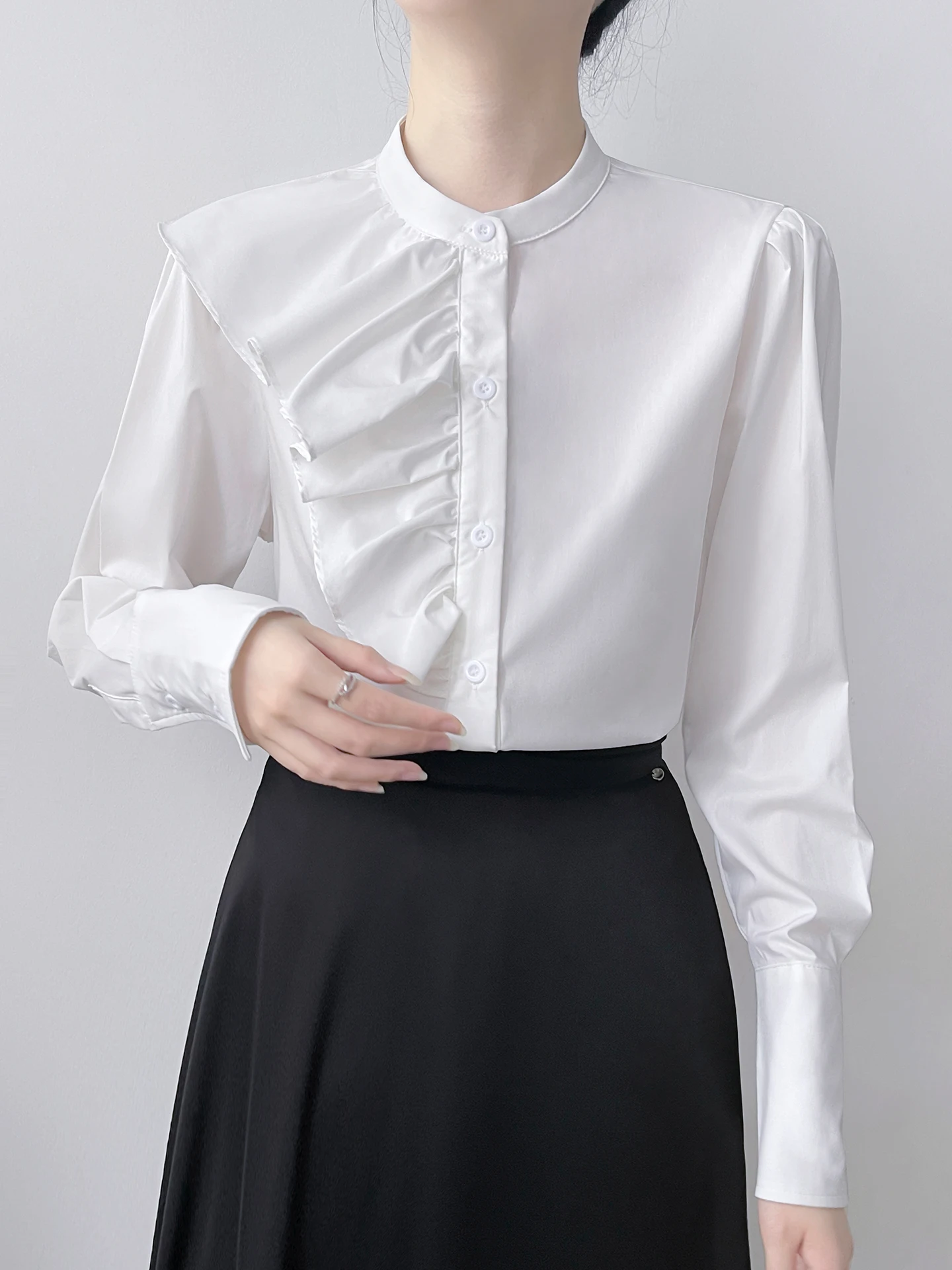 

Женская рубашка в корейском стиле с длинным рукавом, белая, для повседневной носки, роскошный дизайн, эффектное кружево, полиэстер