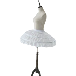 Children Girls 3 Steel Hoops White Petticoat Wedding Gown Dress Underskirt Elastic Waistband Drawstring A-Line Skirt Edge