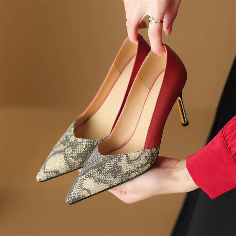 New Spring Summer Women Shoes Sheepskin Pointed Toe High Heels Women Pumps Mixed Color Shallow Loafers for Women Ladies Shoes