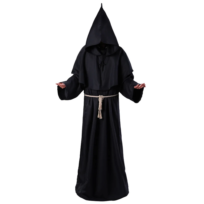Wizard Cloak Halloween Medieval Christian Friar Priest Robes Witch Cape Party Death Ghost Vampire Devil Cosplay Costumes