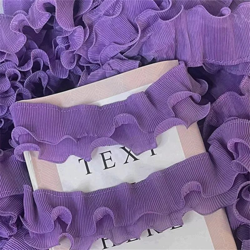 7CM Wide Double Layers Soft Chiffon Elastic Ruffle Lace Trim Embroidery Frilled Ribbon Dresses Apparel DIY Sewing Guipure Decor