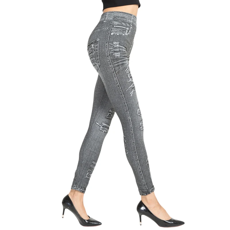 Women Tight Imitation Denim Leggings Stretch Female Hip-lifting Nine Points Long Pants Fitness Tights Jeans For Ladies