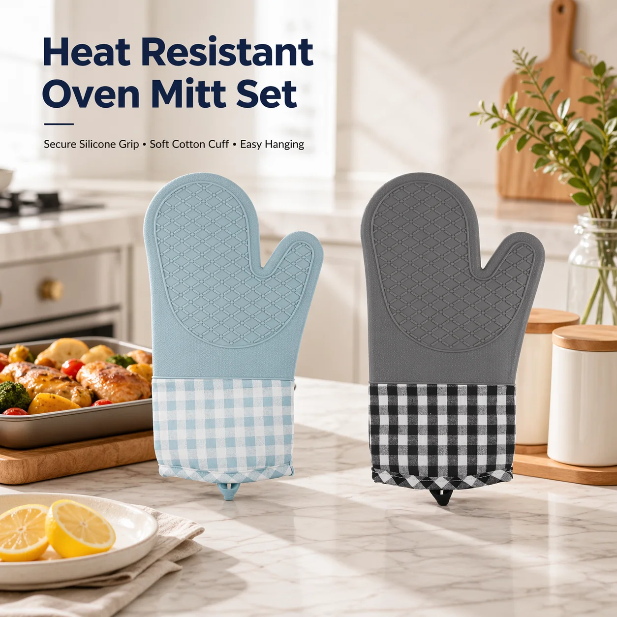 Heat-insulating Oven Gloves Anti-Scald Silicone Mitts for Cooking Baking BBQ Essential Microwave Protect Tool Kitchenware