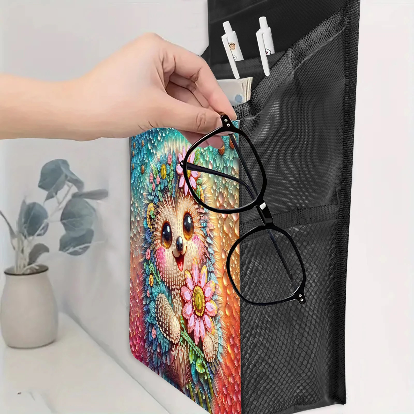 DIY Diamond Art Hanging Storage Bags Hedgehog Canvas Diamond Painting Hanging Storage Bag Handiwork Point Drill Wall Hanging Bag