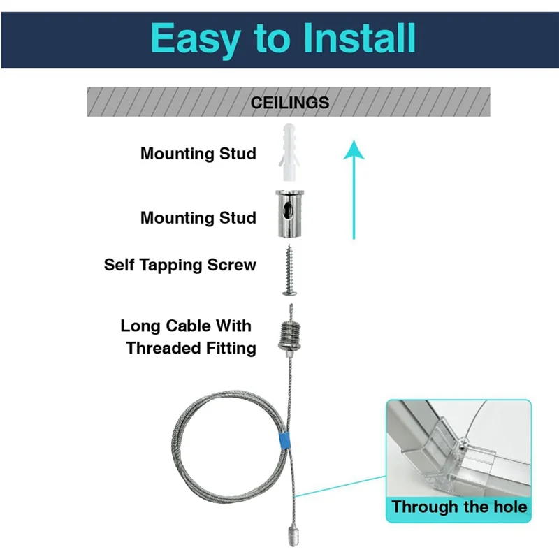 AT02-12 Sets Hexagon Garage Suspension Cables Kit Steel Hanging Chains, Honeycomb Light Connector Pendant Wire Rope Cable
