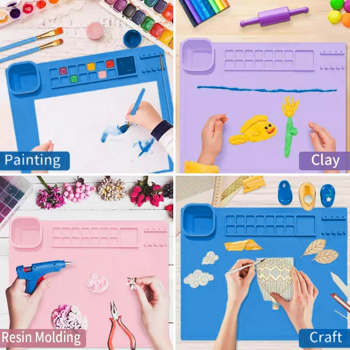 1PCS Silikon Malerei Pad Pinsel Halter Silikon Kunst Malerei Palette Waschbar Graffiti Matte Geburtstag Geschenk Ölfarbe Pad – Detail 2