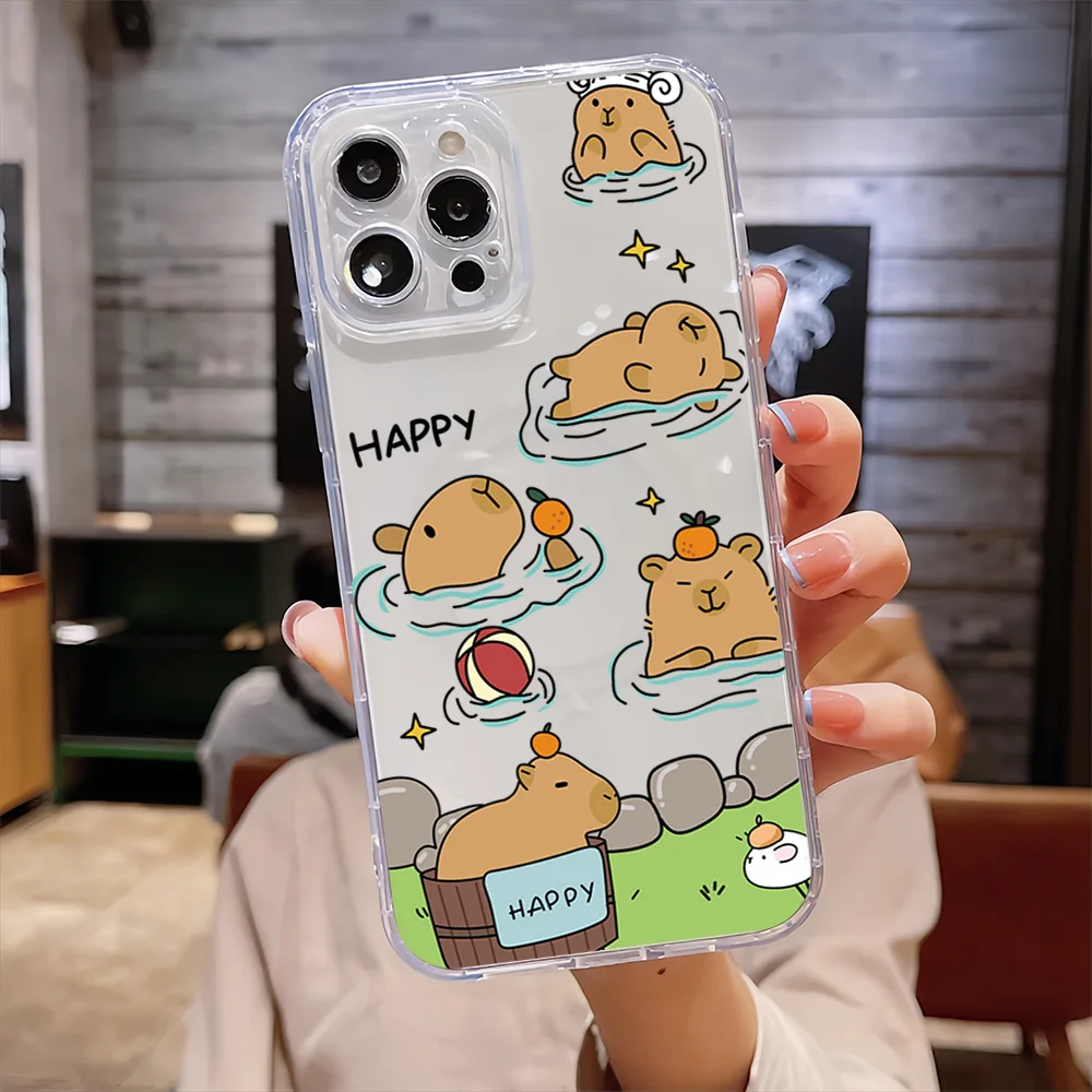 Cute and interesting Capibala For IPhone 16 15 14 13 12 11 Pro Max Plus Transparent Magnetic Suction Phone Case