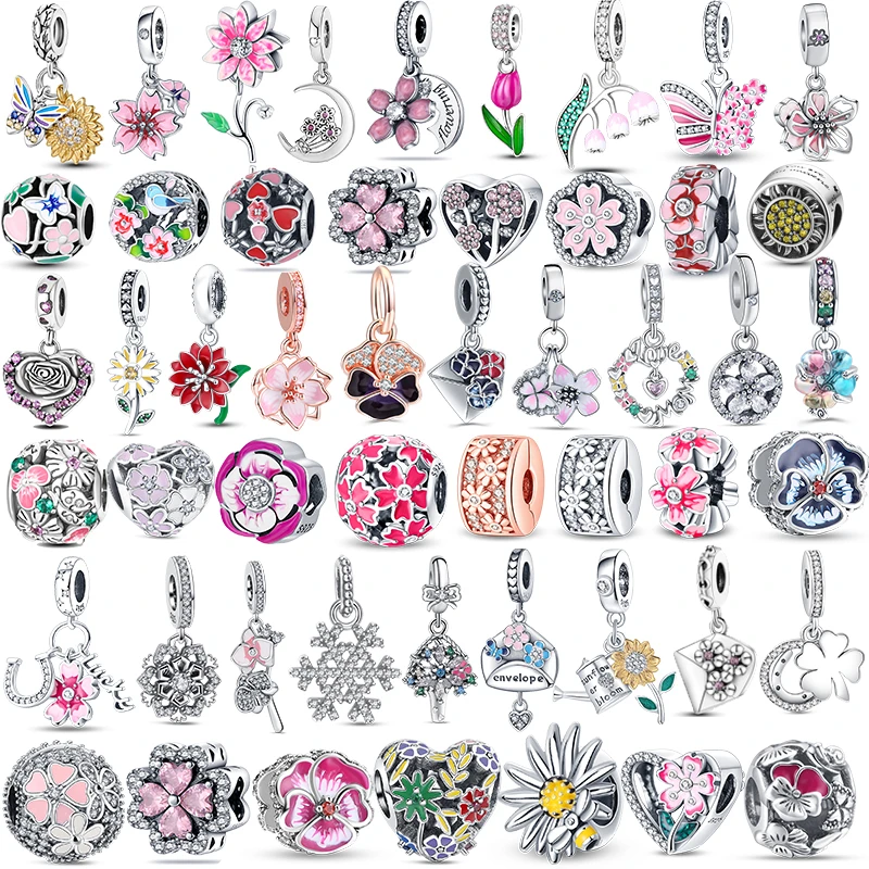 

2024 New Flower Series Pansy Daisy Snowflake 925 Sterling Silver Charm Beads Dangle Fit Original Pandora Bracelet Jewelry Making