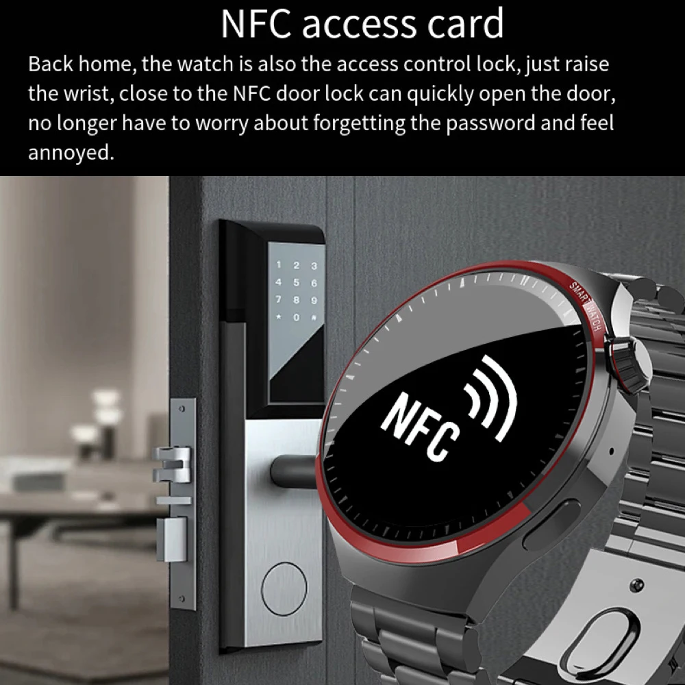 ساعات ذكية بتقنية البلوتوث مضادة للماء للرجال ، جهاز تعقب اللياقة البدنية ، معدل ضربات القلب ، سوار معصم رياضي ، موسيقى ، NFC ، قرص ساعة ثلاثي الأبعاد