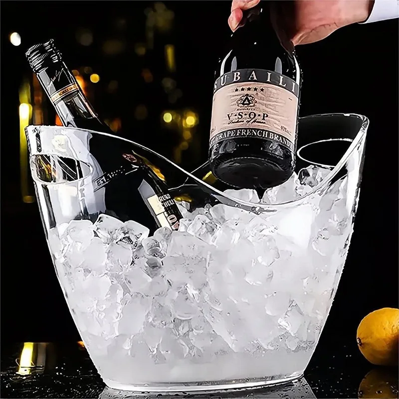 4L Plastic Ice Bucket Champagne Whiskey Wine Beer Coolers Chilling Bucket Ice Cube Container for Bar Club Party Home Gatherings