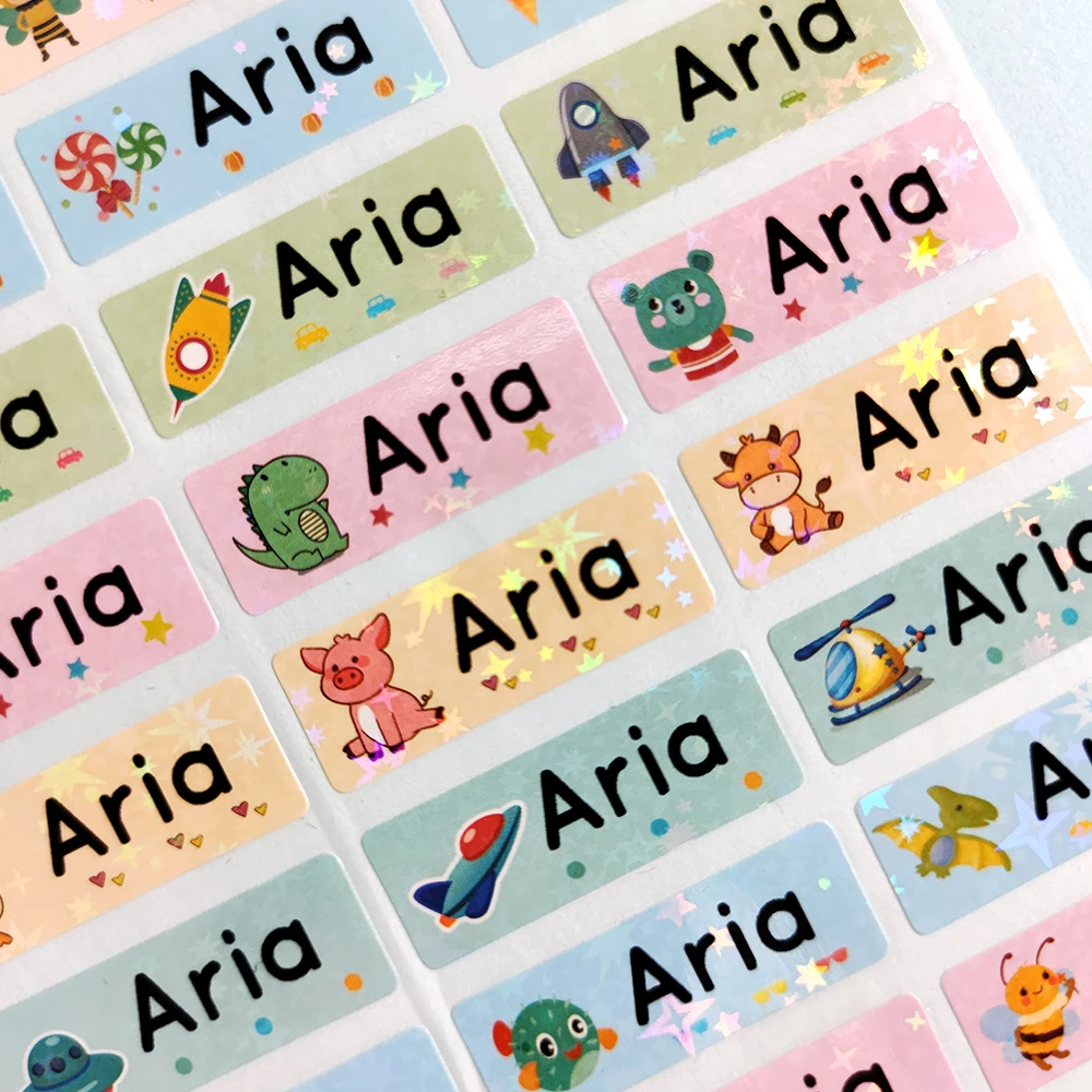 Waterproof Customized Name Stickers para Crianças, Etiquetas Personalizadas, Crianças Escola de Papelaria, Variedade, Animal Symphony Tags, 60Pcs,