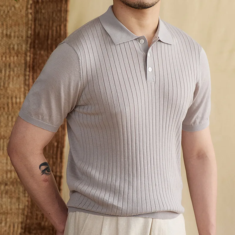 

2024 Summer Polo Shirt Solid Color Jacquard Slim Knitted Breathable Cotton Blend Polo Man Casual Business Camisa Masculina Polo