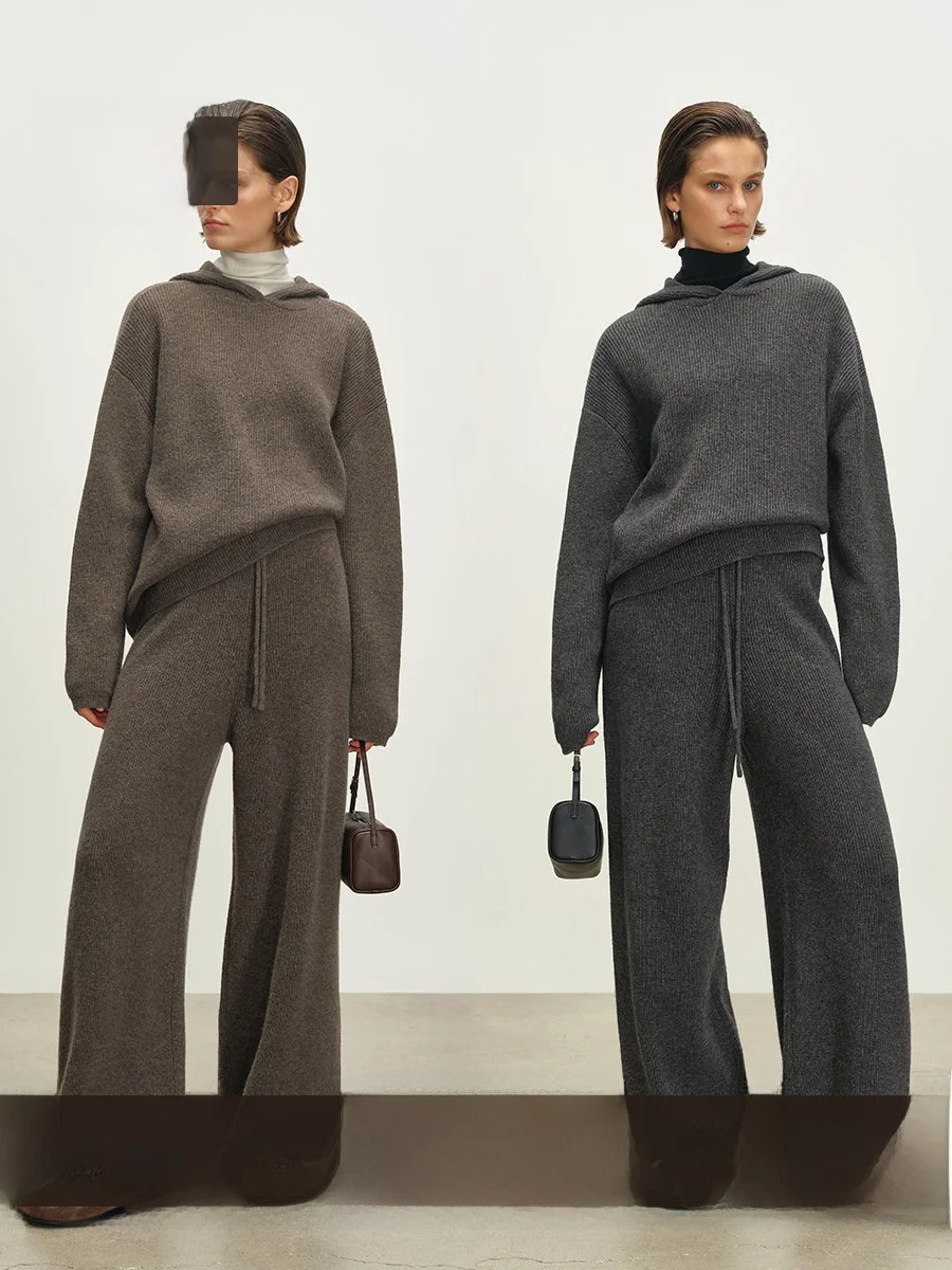 

MSBEAST Soft Warm Wool Camere Thi Faion Sense VTG Coarse Needle Hat Sweater andma Pants Set High am Weight