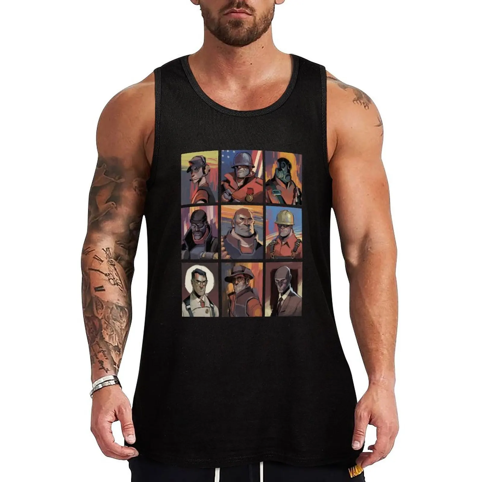 TF2 Mercs portraits in Disco Elysium art style Tank Top Lightweight Sports Tank Top Quick Dry Sleeveless Tee
