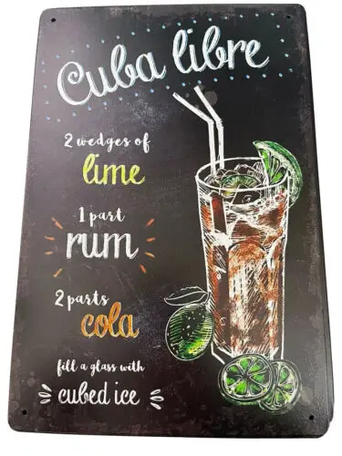 Коктейльный бар Человек Пещера Клуб Паб Ресторан Гараж Знак Куба Libre Олово 30x20см-Алюминий