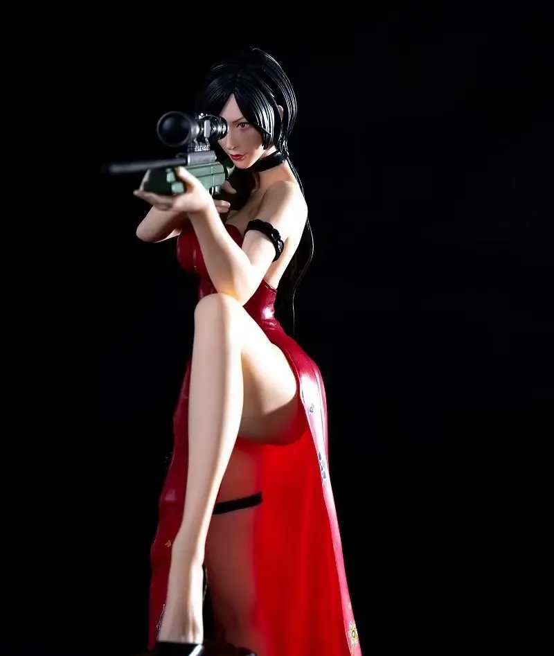 34cm Resident Evil 4 Ada Wong Sniper Gun Pretty Girl Anime Doll Scene Statue Collection Handmade Desktop Ornament Gift
