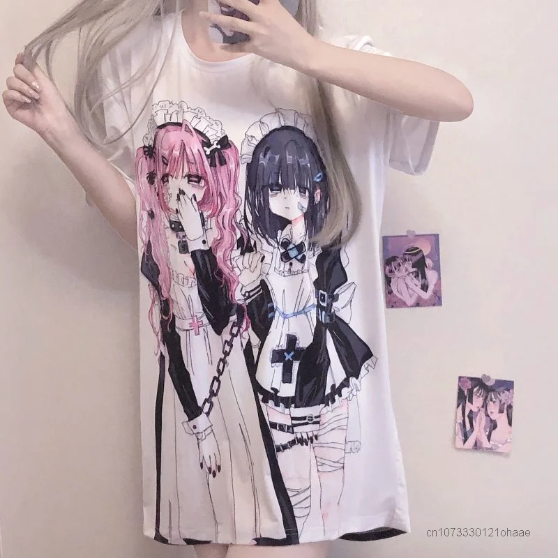 New Subculture Loose Short Sleeve T-shirt Y2k Girl Anime Aesthetic Print Harajuku Tops Summer Japanese Style Cute Tees Women