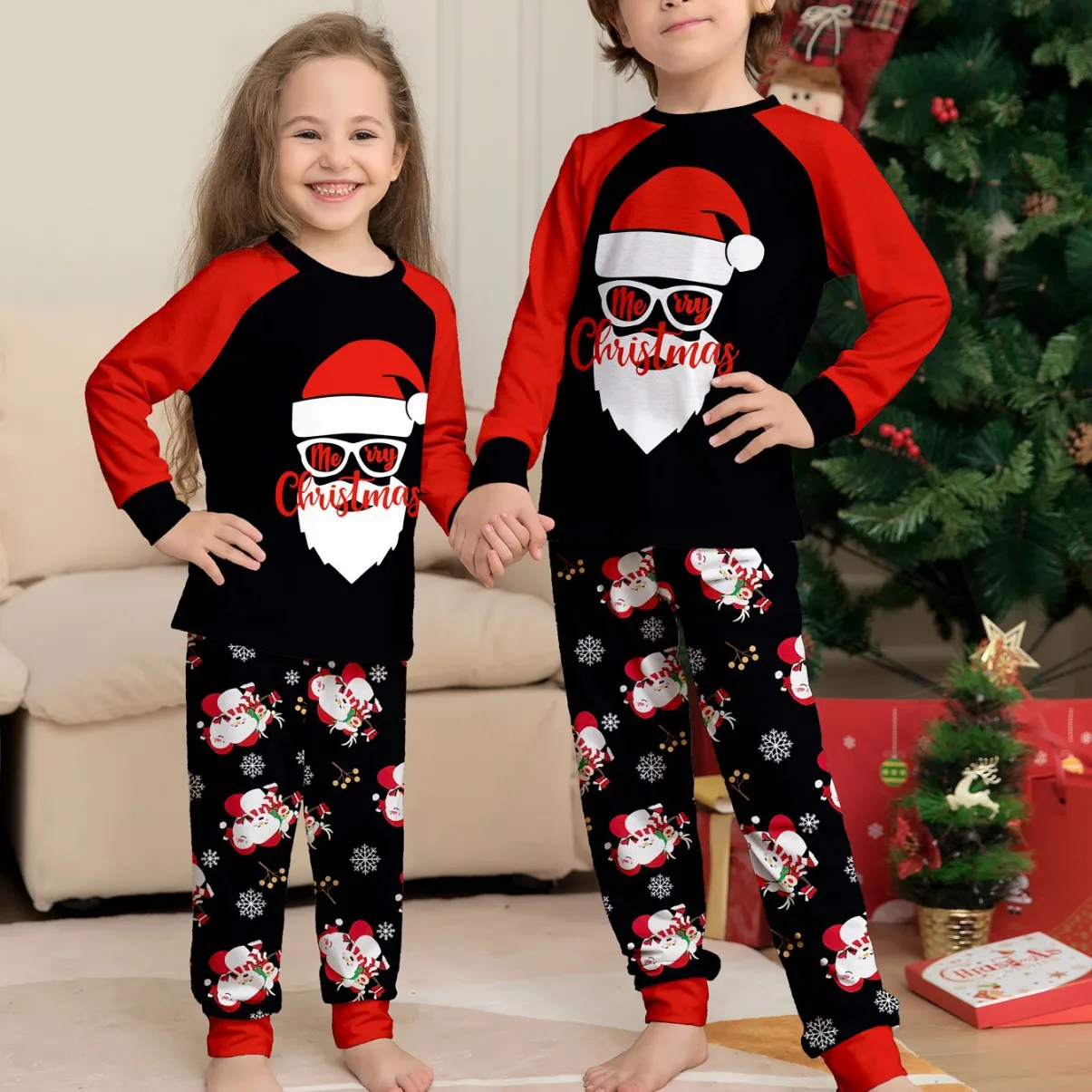 2024 Europe and the United States Santa Claus printing new parent-child set stock two-piece home wear pajamas