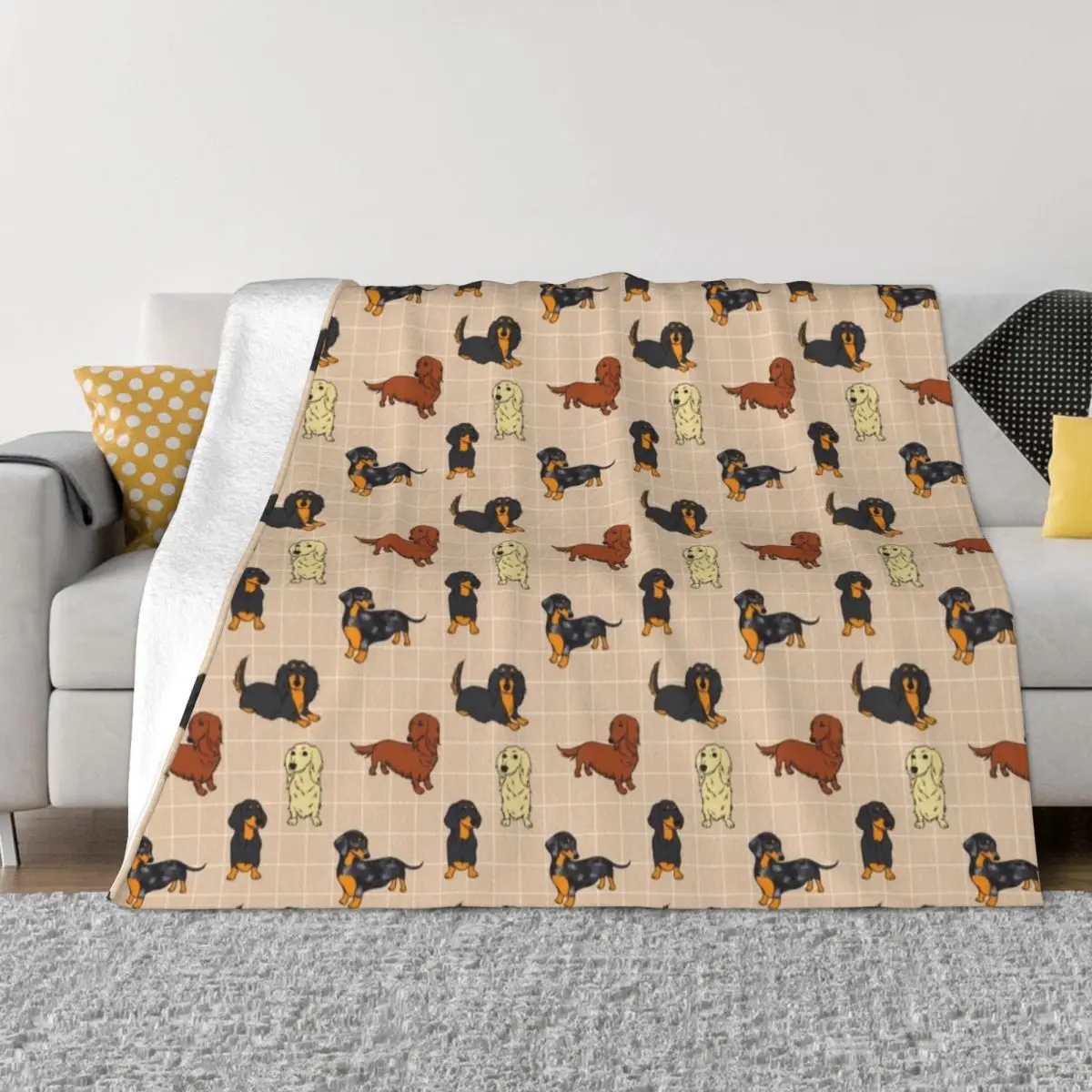 

Dachshund All Day Long Cream Throw Blanket Soft Plaid Quilt Blanket Decorative Bed Blankets