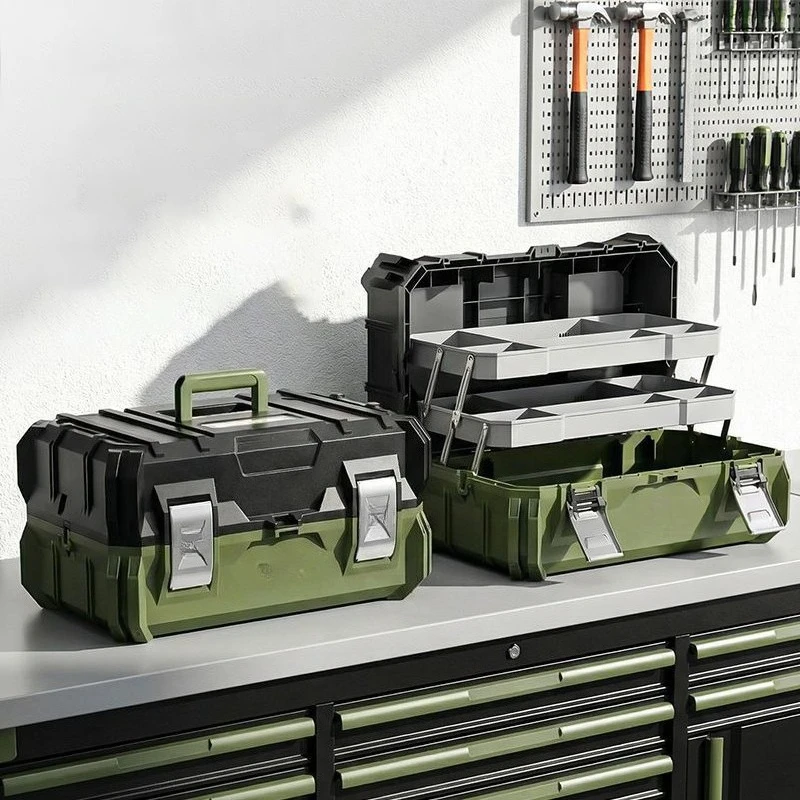 Handheld Toolbox Versatile Foldable 3 Layer Tool Box Industrial Grade Plastic Storage Boxes Portable Tough Build Tools Boxes